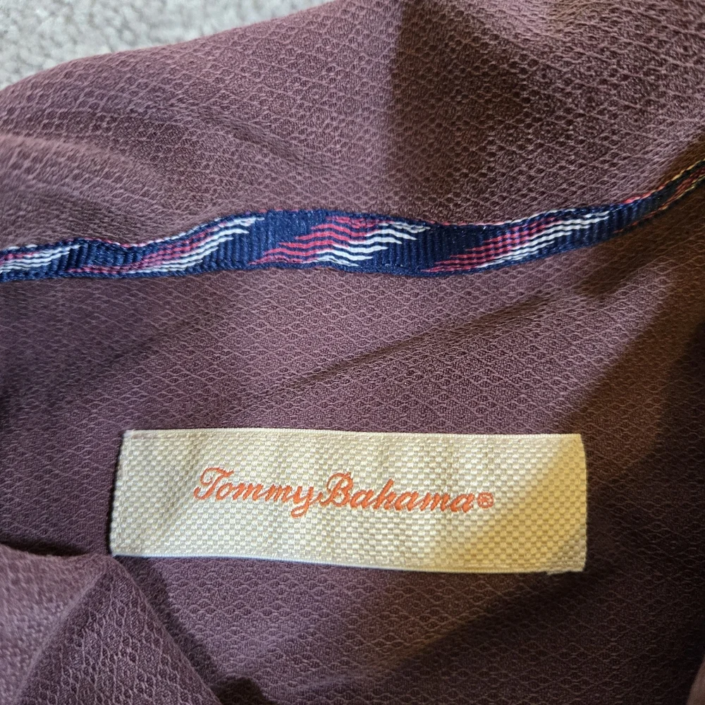 Tommy‎ Bahama Men's Silk Casual Wine Red Striped Shirt Sleeve Shirt Size Large